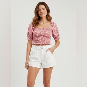 High Waist Denim Shorts Cuffed Hem Casual Summer White Shorts‎ Size Large